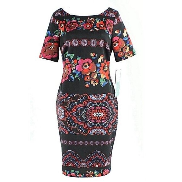 Melrose $72 Size 8 Black Red Pink Multi Polyester Spandex Bodycon Dress - Picture 1 of 8